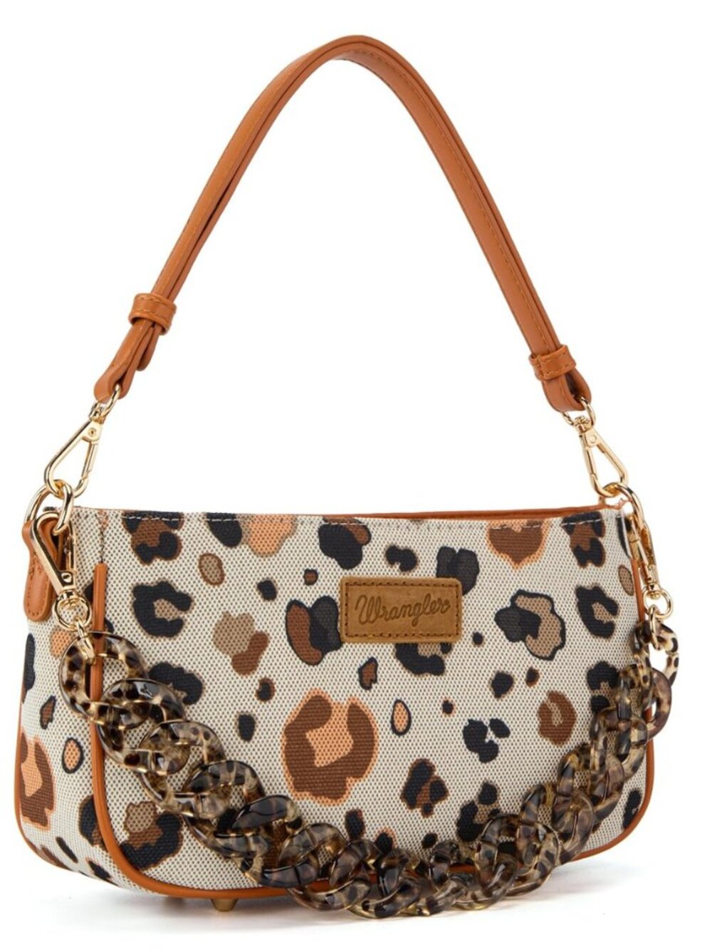 Wrangler Small Shoulder Bag Cheetah Print Clutch Purse Hobo Handbag with Acrylic